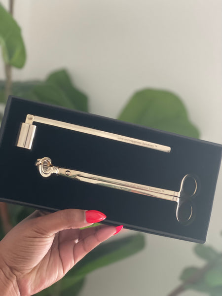 The Trio of Candle Accessories: Candle, Snuffer, and Wick Trimmer